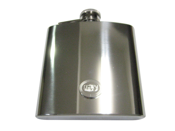 Silver Toned Etched Oval Armored Vehicle 6oz Flask
