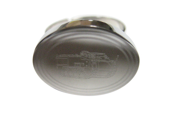 Silver Toned Etched Oval Armored Vehicle Adjustable Size Fashion Ring