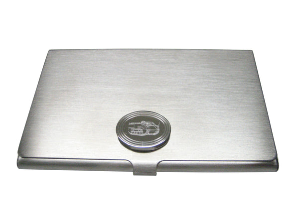 Silver Toned Etched Oval Armored Vehicle Business Card Holder