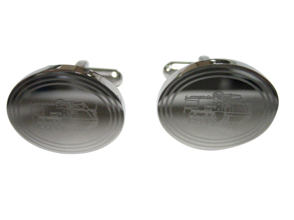 Silver Toned Etched Oval Armored Vehicle Cufflinks
