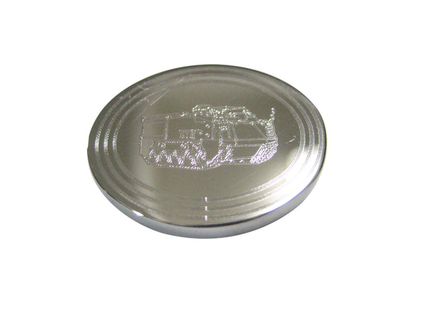 Silver Toned Etched Oval Armored Vehicle Magnet
