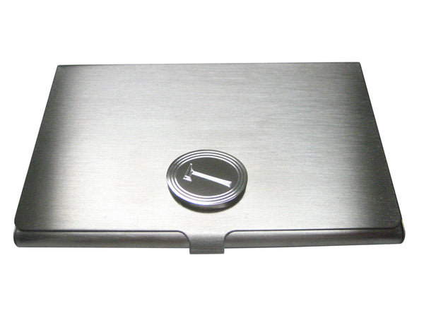 Silver Toned Etched Oval Axe Business Card Holder