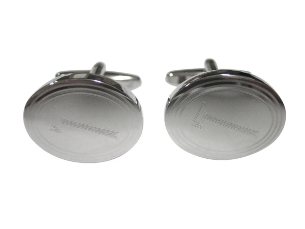 Silver Toned Etched Oval Axe Cufflinks