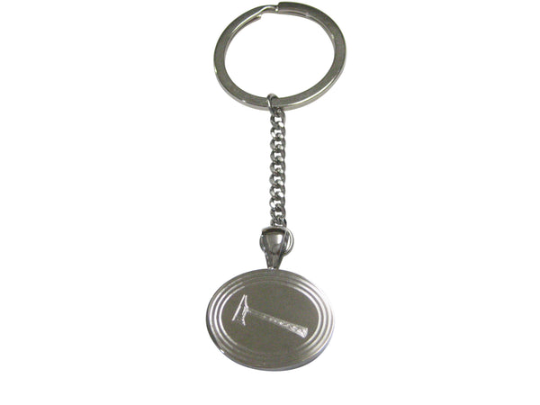 Silver Toned Etched Oval Axe Pendant Keychain