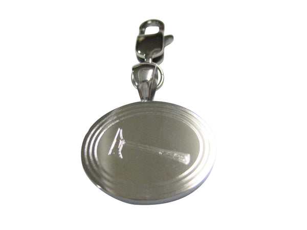Silver Toned Etched Oval Axe Pendant Zipper Pull Charm