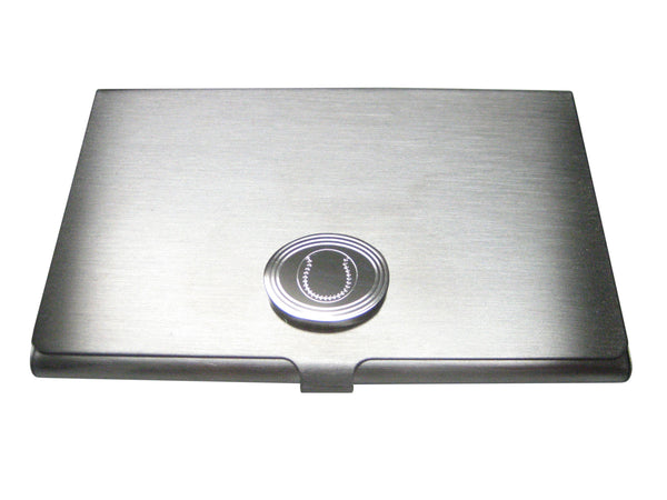 Silver Toned Etched Oval Baseball Business Card Holder