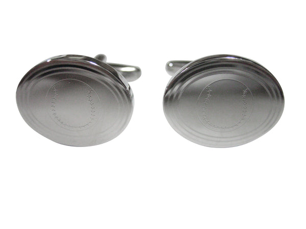 Silver Toned Etched Oval Baseball Cufflinks