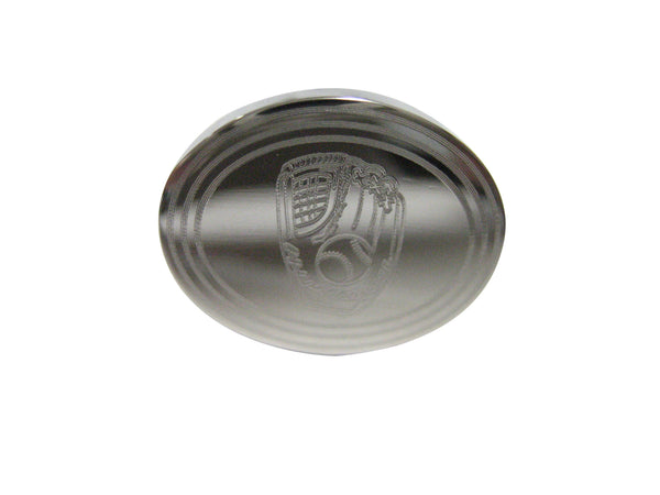 Silver Toned Etched Oval Baseball Glove Adjustable Size Fashion Ring
