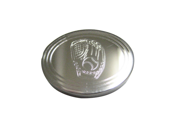 Silver Toned Etched Oval Baseball Glove Magnet
