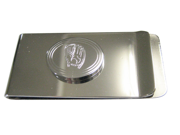 Silver Toned Etched Oval Baseball Glove Money Clip