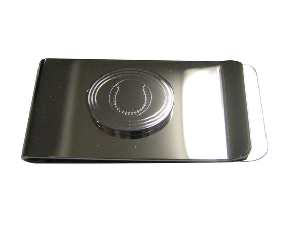 Silver Toned Etched Oval Baseball Money Clip