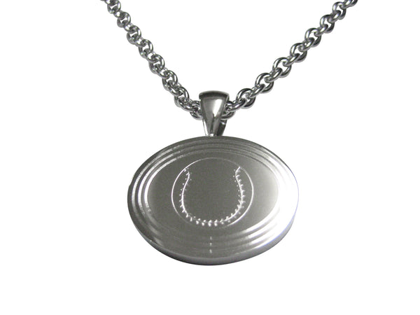 Silver Toned Etched Oval Baseball Pendant Necklace