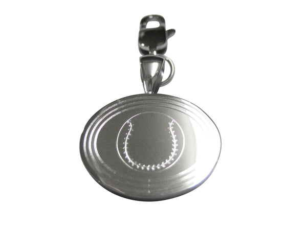 Silver Toned Etched Oval Baseball Pendant Zipper Pull Charm