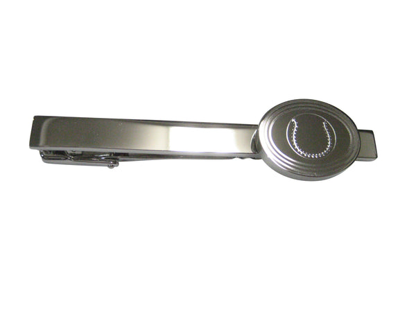 Silver Toned Etched Oval Baseball Tie Clip