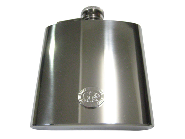 Silver Toned Etched Oval Bear 6oz Flask
