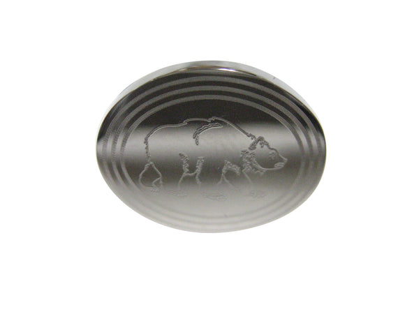 Silver Toned Etched Oval Bear Adjustable Size Fashion Ring