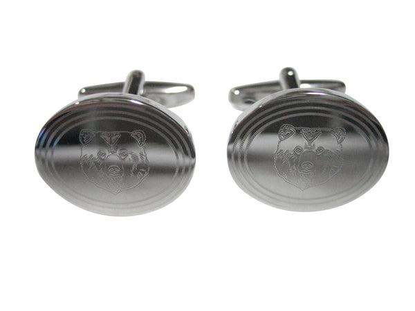 Silver Toned Etched Oval Bear Head Cufflinks