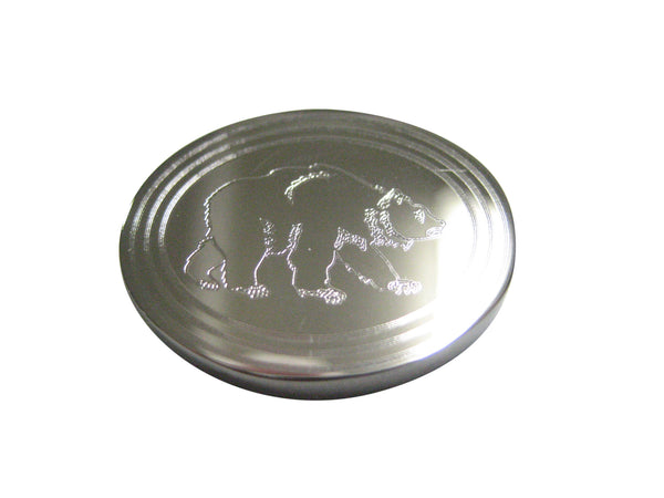 Silver Toned Etched Oval Bear Magnet