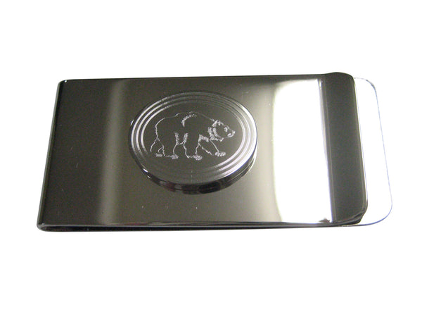 Silver Toned Etched Oval Bear Money Clip