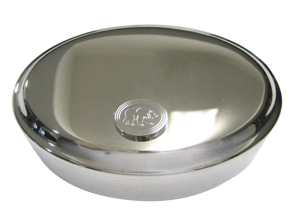 Silver Toned Etched Oval Bear Oval Trinket Jewelry Box
