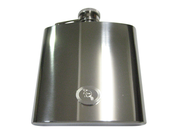 Silver Toned Etched Oval Beaver 6oz Flask