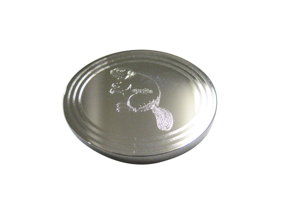 Silver Toned Etched Oval Beaver Magnet