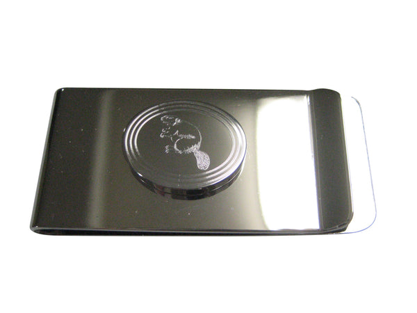 Silver Toned Etched Oval Beaver Money Clip