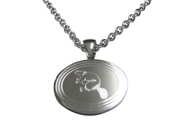 Silver Toned Etched Oval Beaver Pendant Necklace