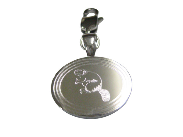 Silver Toned Etched Oval Beaver Pendant Zipper Pull Charm