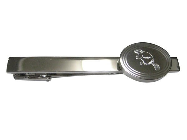Silver Toned Etched Oval Beaver Tie Clip