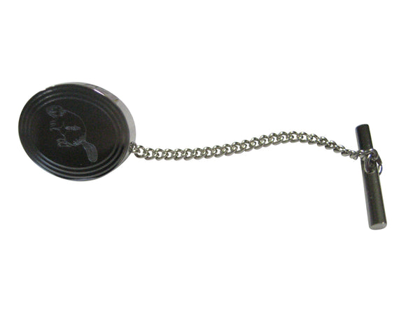 Silver Toned Etched Oval Beaver Tie Tack