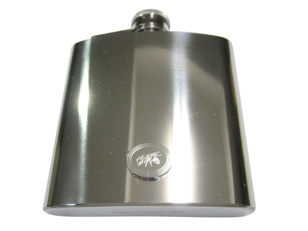 Silver Toned Etched Oval Bee 6oz Flask