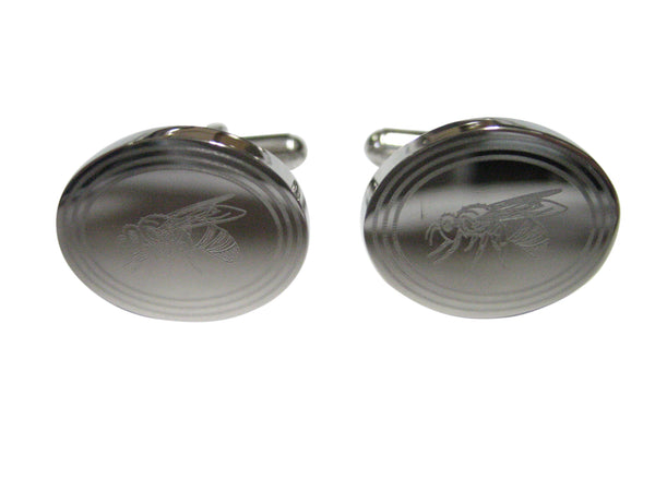 Silver Toned Etched Oval Bee Cufflinks