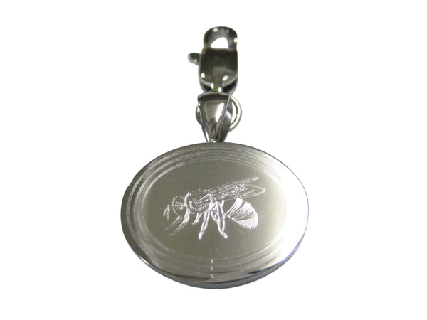 Silver Toned Etched Oval Bee Pendant Zipper Pull Charm