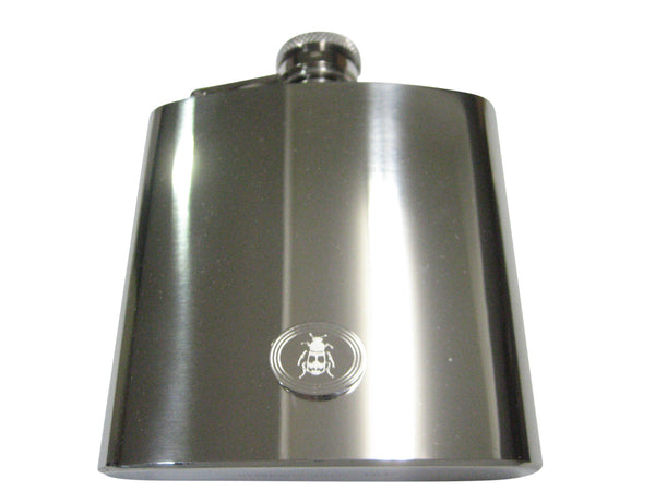Silver Toned Etched Oval Beetle Insect 6oz Flask