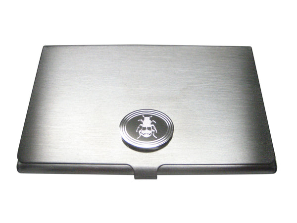 Silver Toned Etched Oval Beetle Insect Business Card Holder