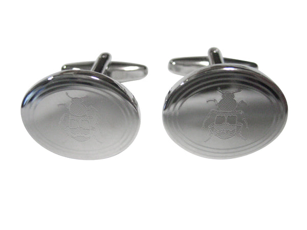 Silver Toned Etched Oval Beetle Insect Cufflinks