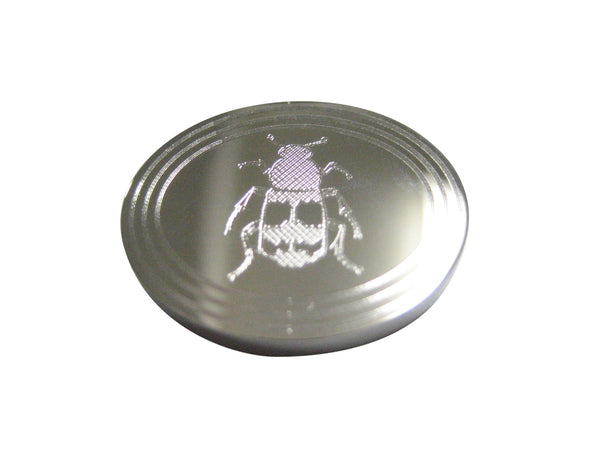 Silver Toned Etched Oval Beetle Insect Magnet