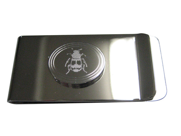 Silver Toned Etched Oval Beetle Insect Money Clip