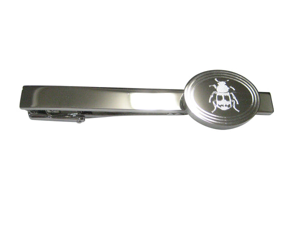 Silver Toned Etched Oval Beetle Insect Tie Clip