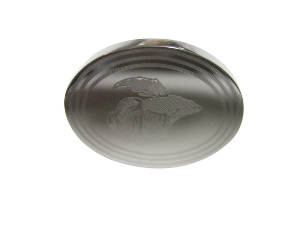 Silver Toned Etched Oval Betta Fish Adjustable Size Fashion Ring