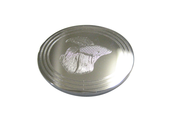 Silver Toned Etched Oval Betta Fish Magnet
