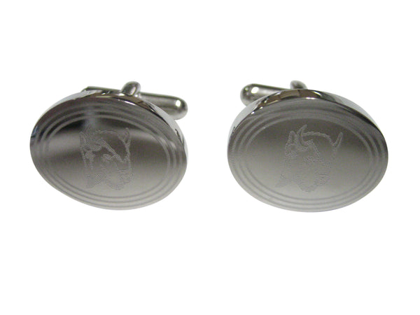Silver Toned Etched Oval Bison Head Cufflinks