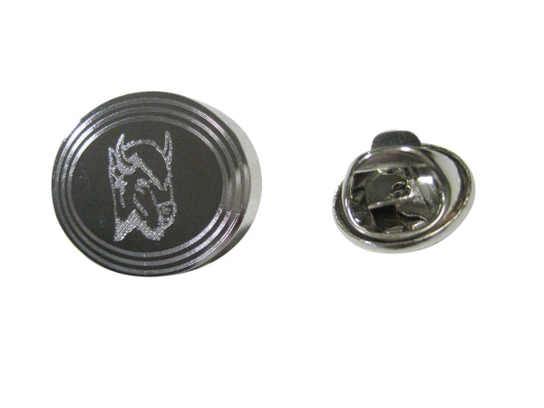 Silver Toned Etched Oval Bison Head Lapel Pin