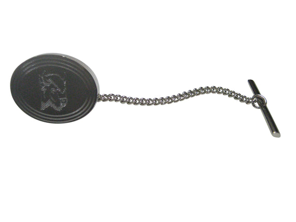 Silver Toned Etched Oval Bison Head Tie Tack