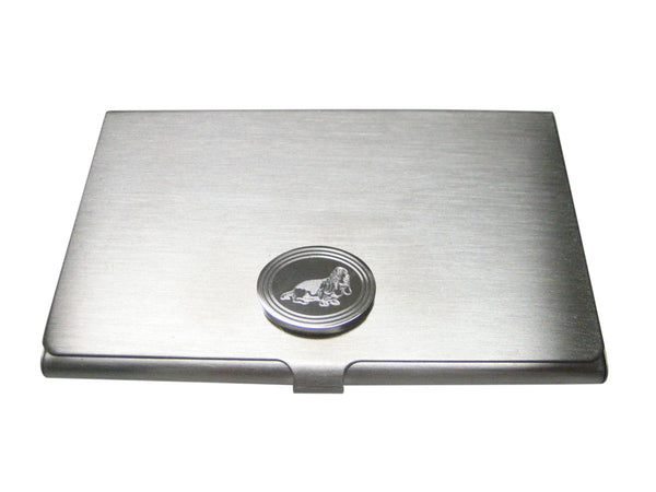 Silver Toned Etched Oval Bloodhound Dog Business Card Holder