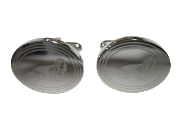 Silver Toned Etched Oval Bloodhound Dog Cufflinks
