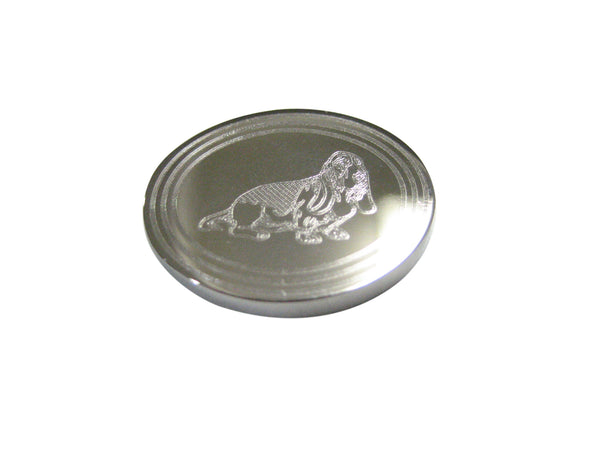 Silver Toned Etched Oval Bloodhound Dog Magnet