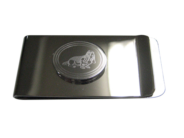 Silver Toned Etched Oval Bloodhound Dog Money Clip