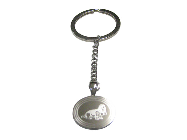 Silver Toned Etched Oval Bloodhound Dog Pendant Keychain